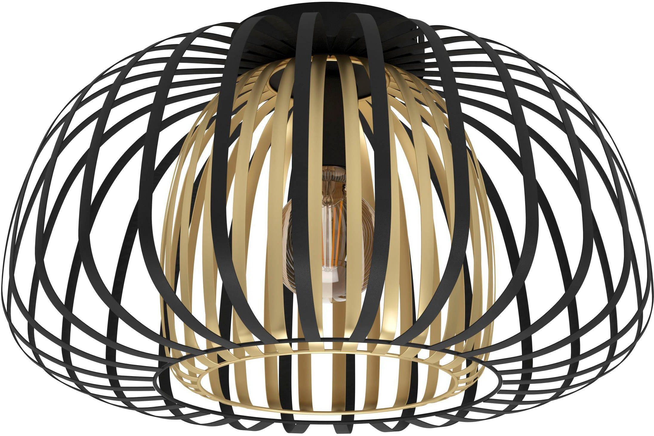 EGLO Deckenleuchte ENCINITOS Deckenlampe, Stahl, E27, IP20, Esstischlampe, Vintage, Lampe, ohne Leuchtmittel, Leuchtmittel wechselbar, Wand-/Deckenleuchte, H26 x Ø45 cm, schwarz, gold, 1X40W exkl.