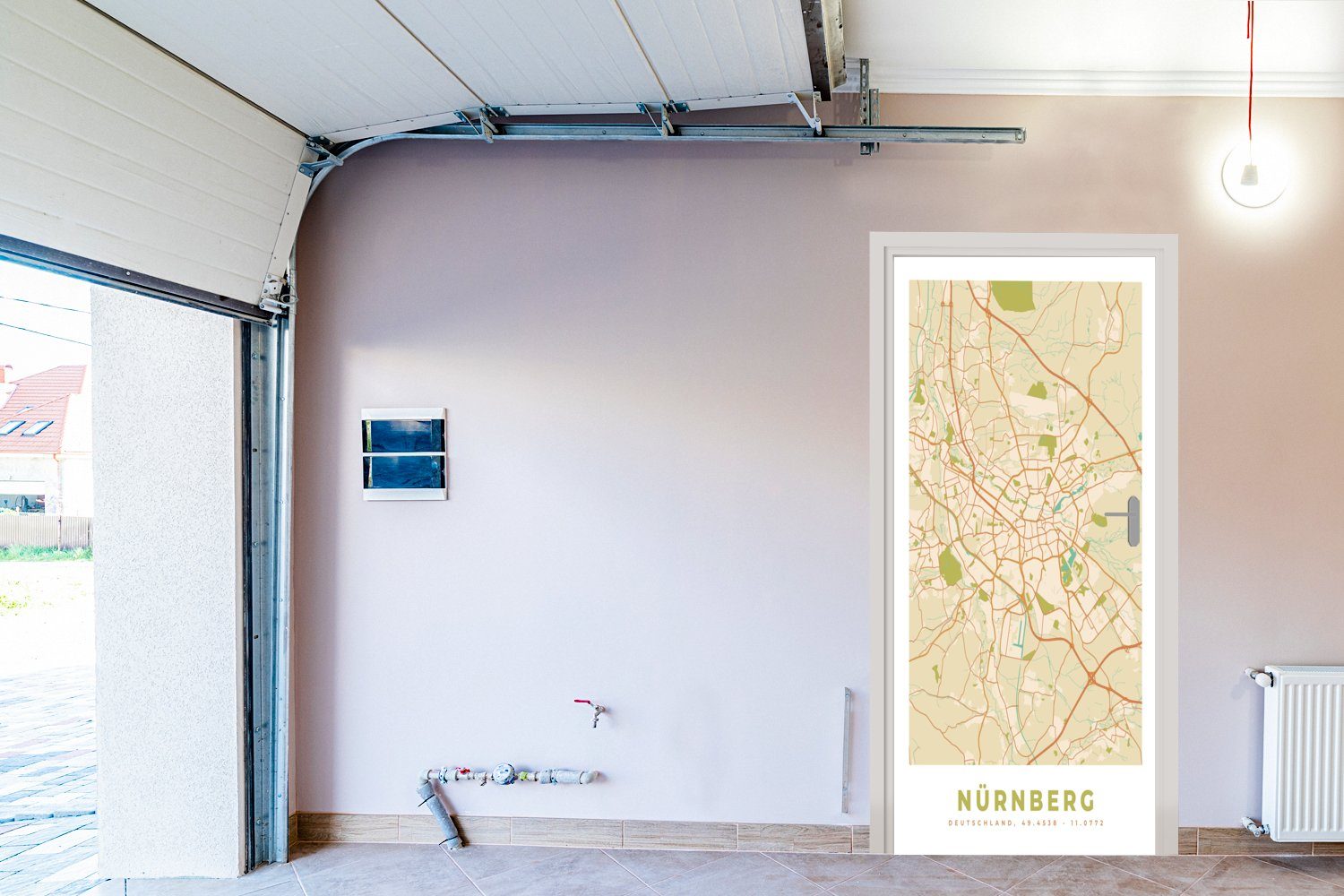 Karte St), bedruckt, Vintage Türaufkleber, Nürnberg Tür, - Stadtplan, Fototapete - Karte MuchoWow cm für 75x205 Türtapete Matt, (1 - -