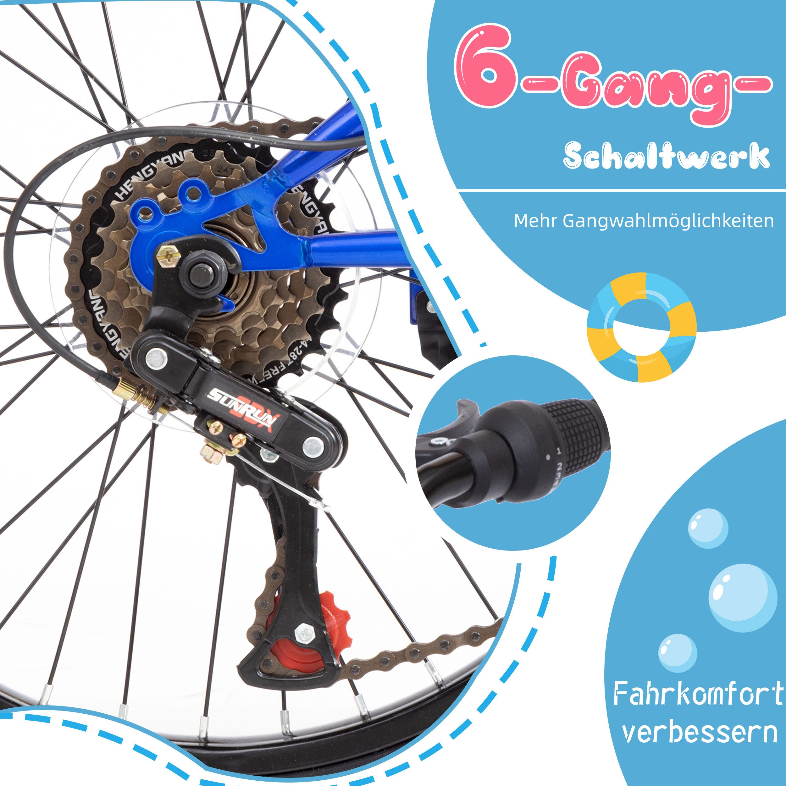 ROMICO Kinderfahrrad 20 Zoll Kinder-MTB mit 6-Gang, Federgabel & V-Brakes, 6 Gang, Kettenschaltung, Drehgriffschaltung, Schutzbleche, Reflektoren, Seitenständer, Freizeit