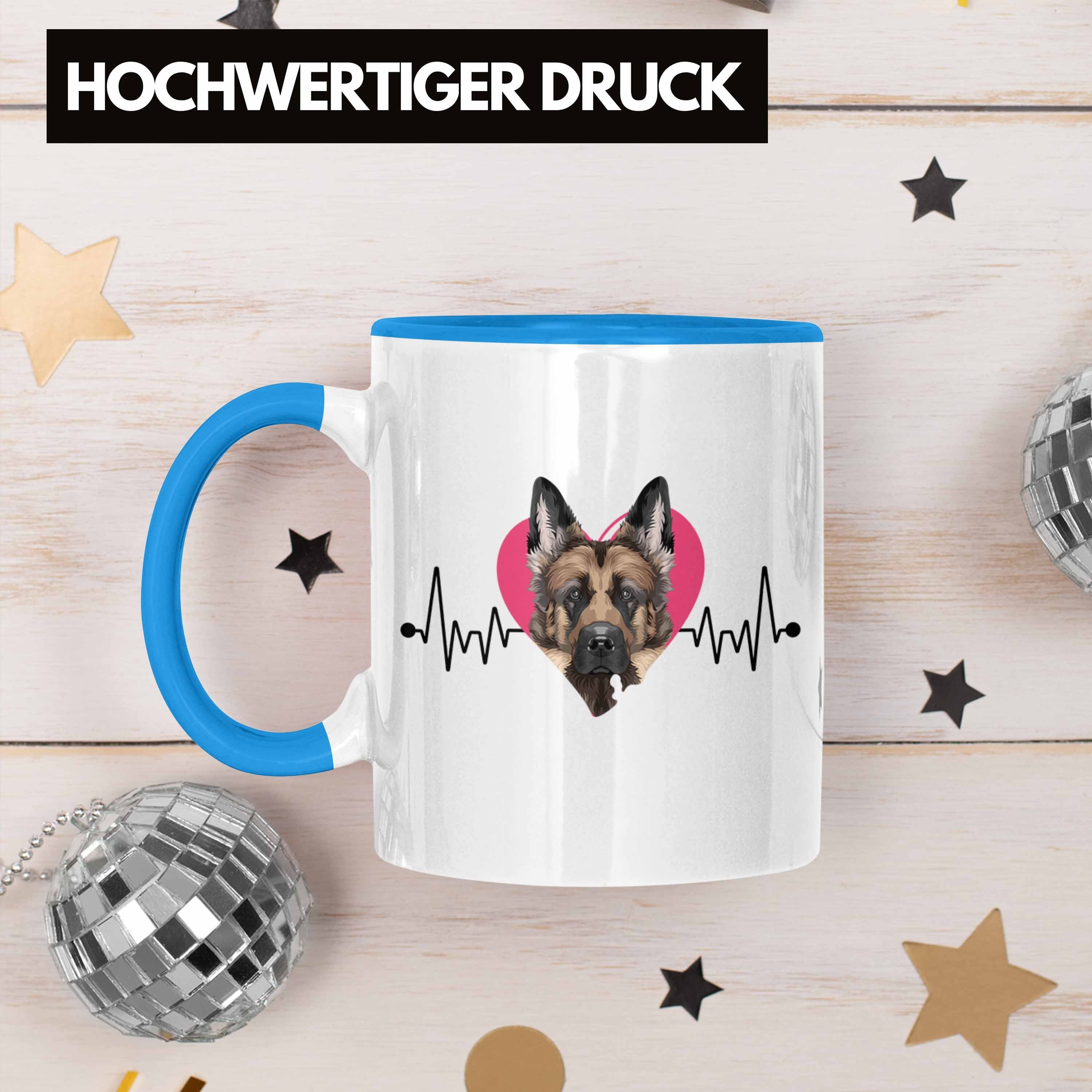 Trendation Tasse Schäferhund Besitzer Spruch Herzs Blau Lustiger Tasse Geschenk Geschenkidee
