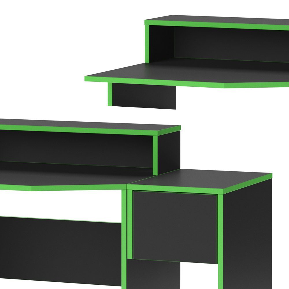 Vicco Computertisch Computermöbelset Set 7 KRON Computerecktisch Schwarz/Grün