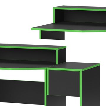 Vicco Computertisch Computermöbelset Computerecktisch KRON Schwarz/Grün Set 7