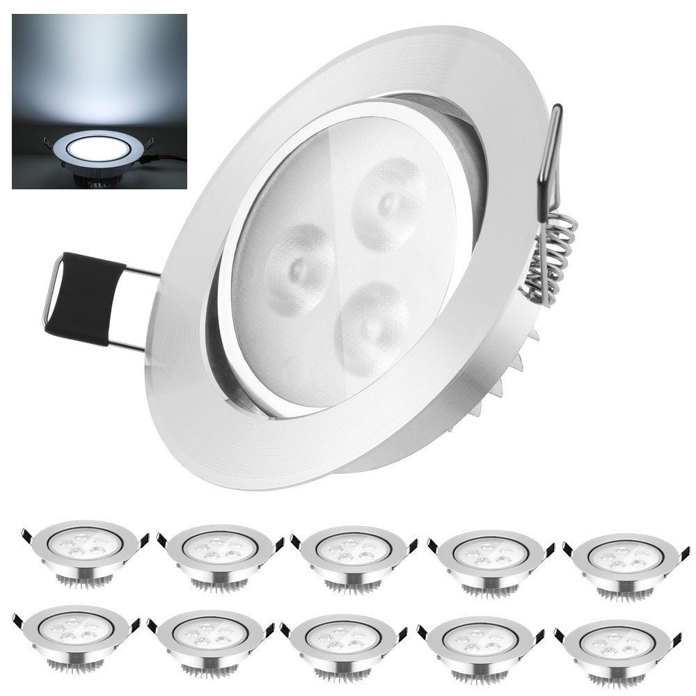 LETGOSPT Einbauleuchte LED Deckenspots Flach 230V 3W/5W LED Einbaustrahler 10er Set, LED fest integriert 10Stücke 3W kaltweiß