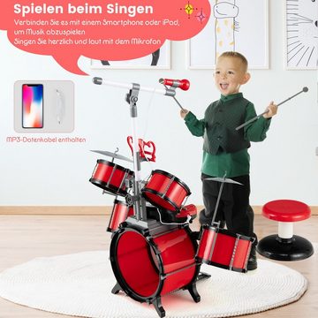 COSTWAY Kinderschlagzeug Drum, mit Keyboard&Hocker&Mikrofon¬enständer