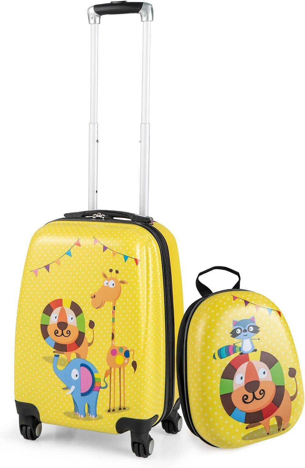 KOMFOTTEU Kinderkoffer mit Rucksack, mit Teleskopgriff gelb