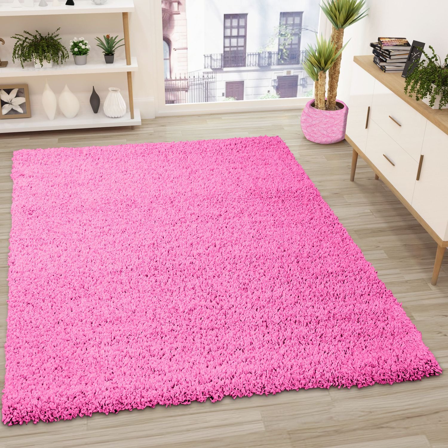 Vimoda Hochflor-Läufer Shaggy, Hochflor Teppich in 13 Uni Farben, Runde Teppiche, Rund, Höhe: 25 mm, teppichläufer flur, Teppich Wohnzimmer, teppich schlafzimmer