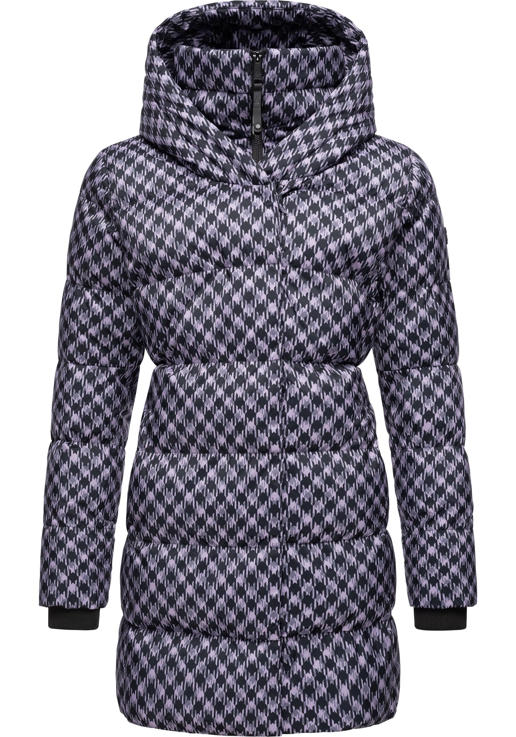 Ragwear Steppmantel Niara Print wasserdichter Mantel mit angesagtem Hahnentritt Muster