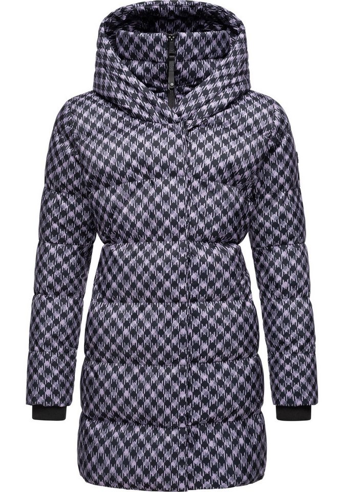 Ragwear Steppmantel Niara Print wasserdichter Mantel mit angesagtem Hahnentritt Muster