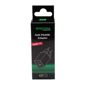 Patona 2in1 USB Schnellladegerät 45W GaN 3.0 Adapter mit Power Delivery Handy-Netzteile (u.a. für iPad Pro M2, iPhone 15, Galaxy S23, Note 20, Switch)