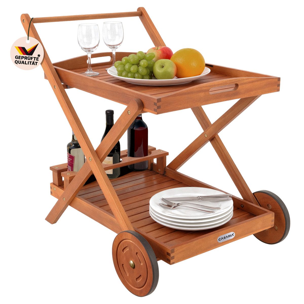 Casaria Beistellwagen Akazie, (1 St), mit Rollen FSC®- zertifiziertes Akazien Holz 2 Ebenen Tablett