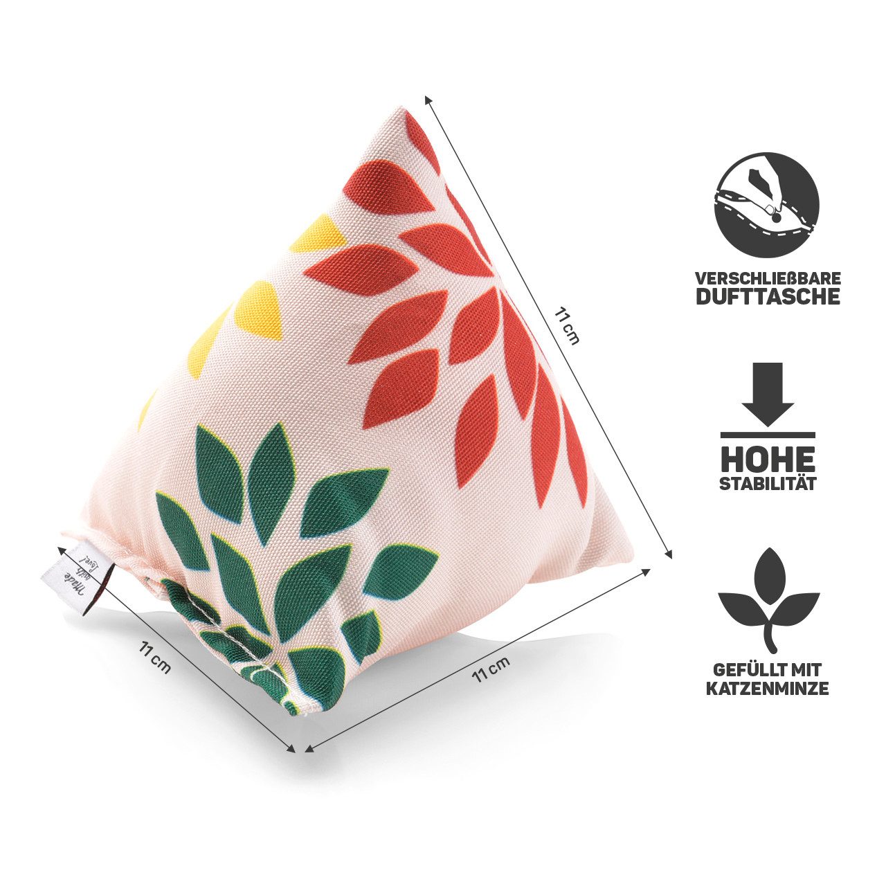 Canadian Cat Company Raschelkissen Katzen Schmusekissen Schmuse-Pyramide XXL, 6er Set Reggae Flower Design, Katzenkissen mit Katzenminze