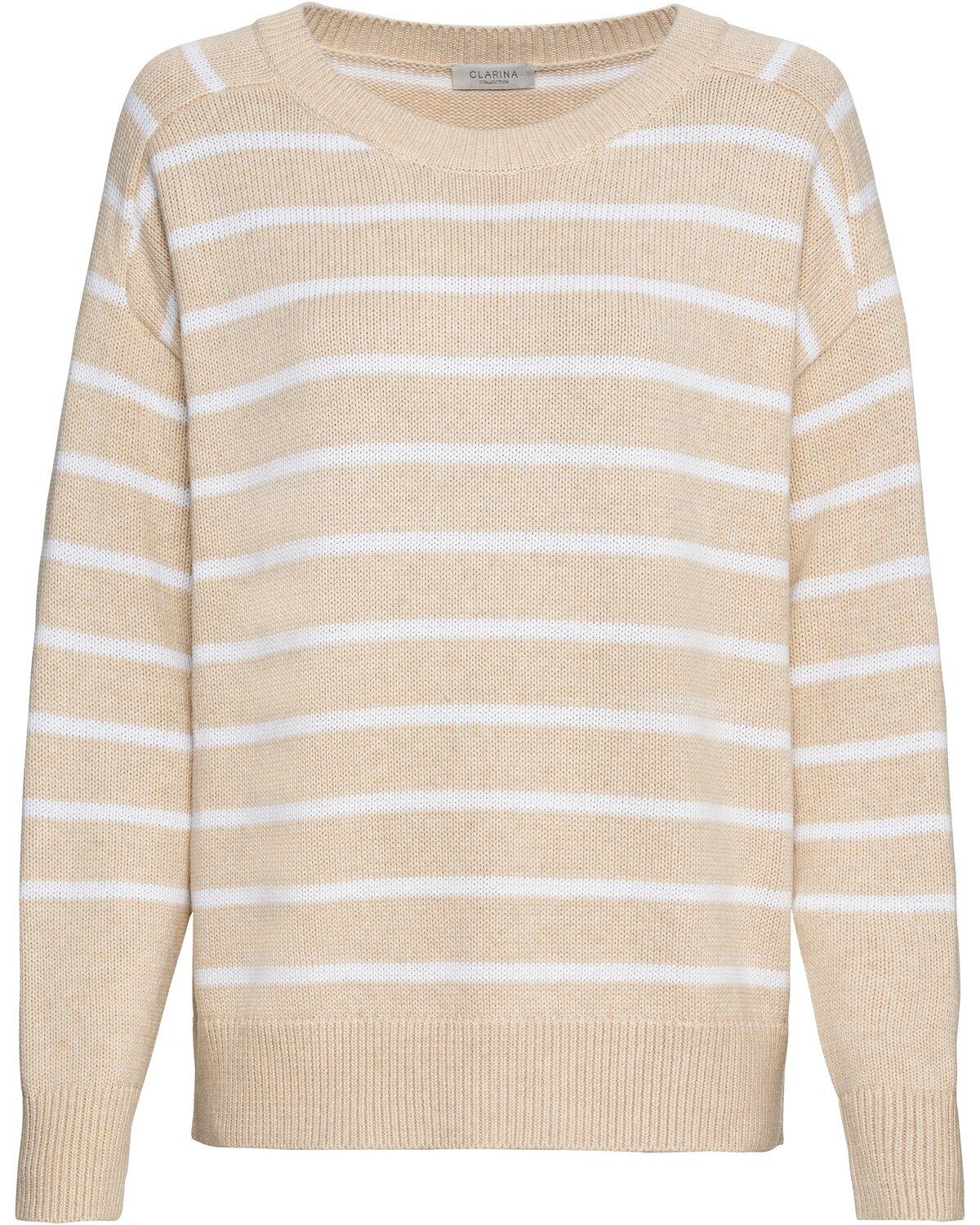 Clarina Strickpullover Rundhals-Pullover Sand gestreift