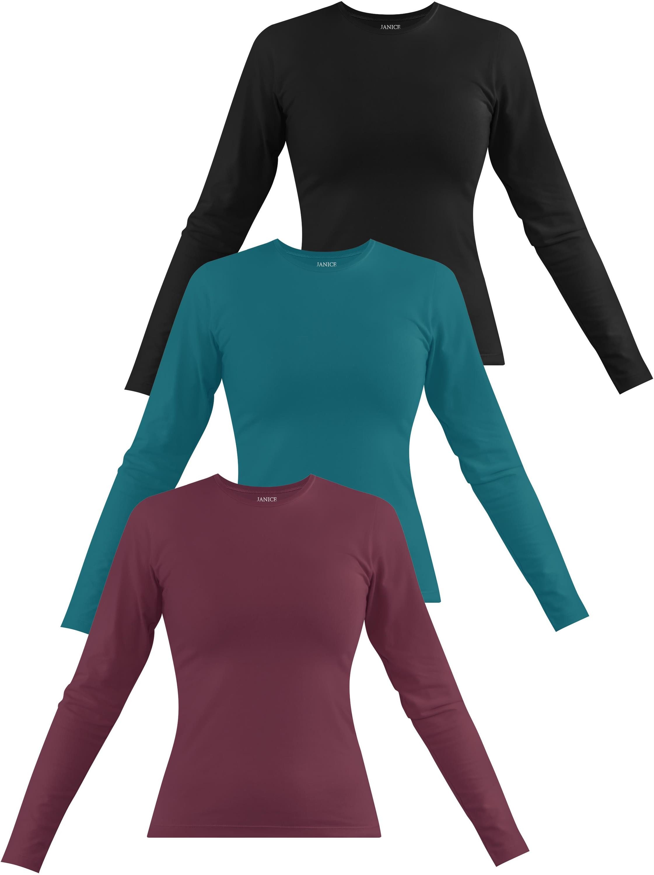 Janice Langarmshirt 3 x Damen Langarmshirt hochgeschlossen Niska Figurbeton günstig online kaufen