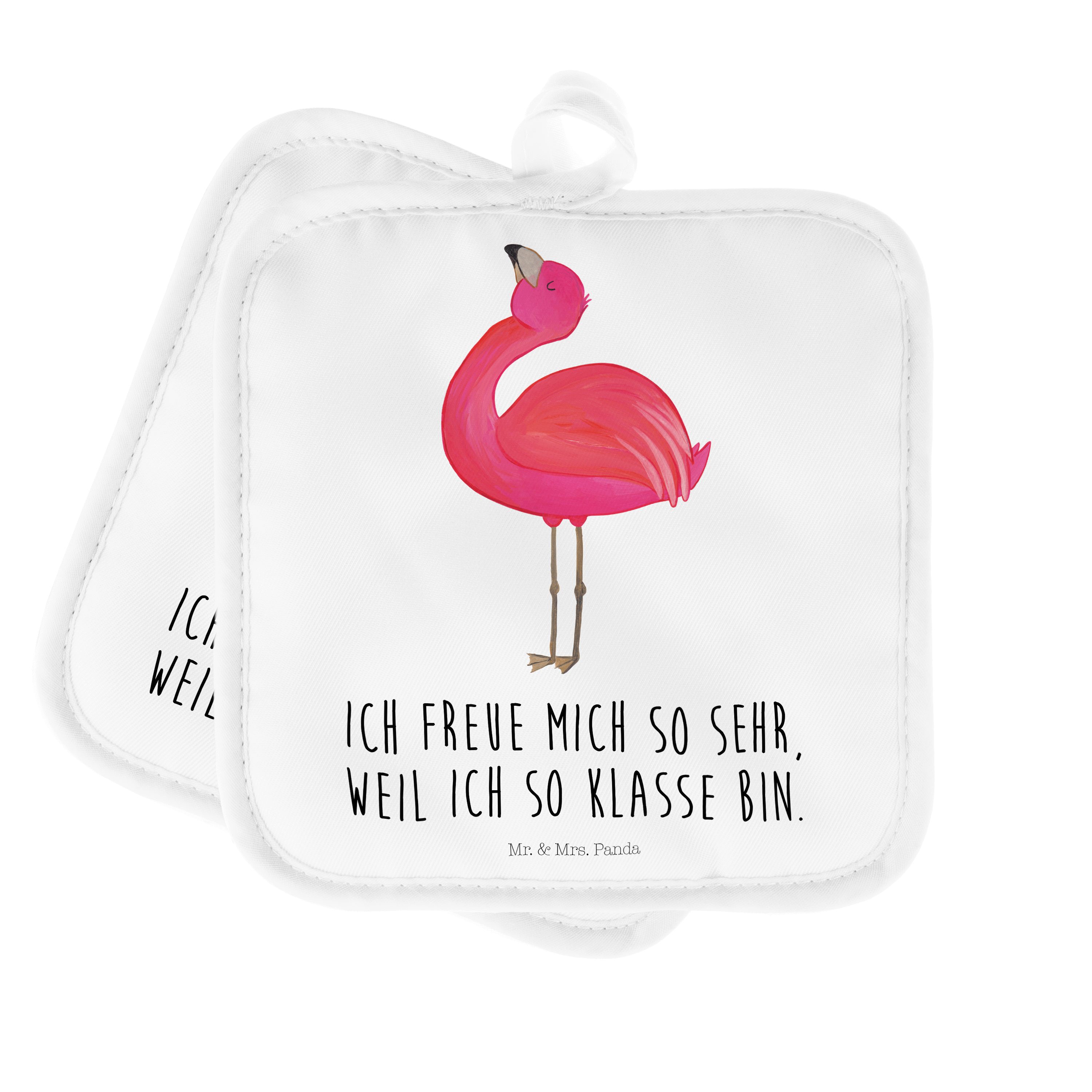 Mr. & Mrs. Panda Topflappen Flamingo stolz - Weiß - Geschenk, Topflappen lustig, Topflappen mit S, (1-tlg)