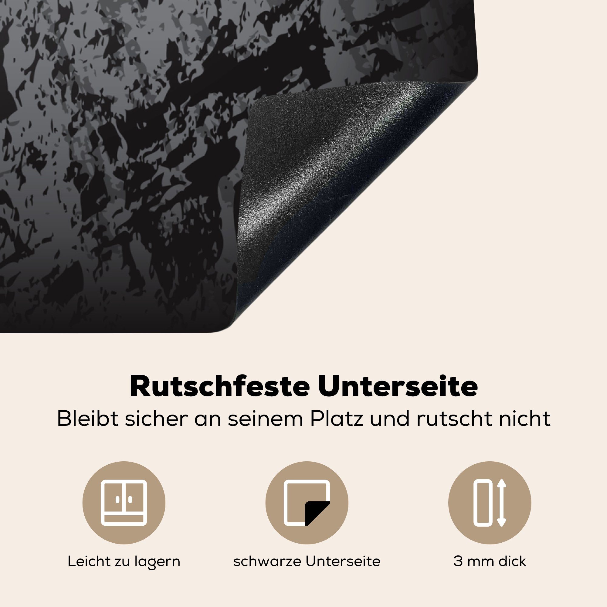 (1 der eines für Herdblende-/Abdeckplatte Illustration 78x78 Vinyl, Ceranfeldabdeckung, Eine schwarzen tlg), Felsens, Arbeitsplatte MuchoWow cm, küche Struktur