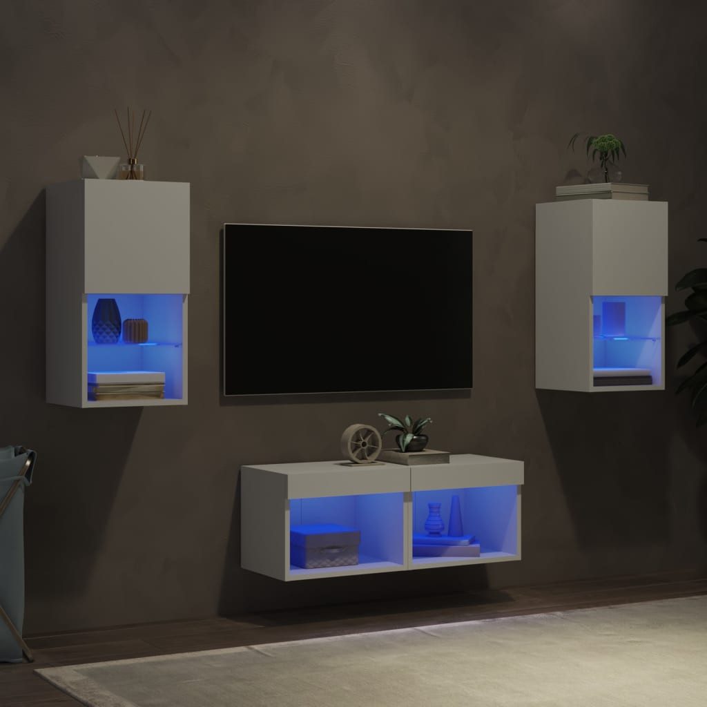 vidaXL TV-Wand 4-tlg. TV-Wohnwand mit LED-Leuchten Weiß, (1-St)
