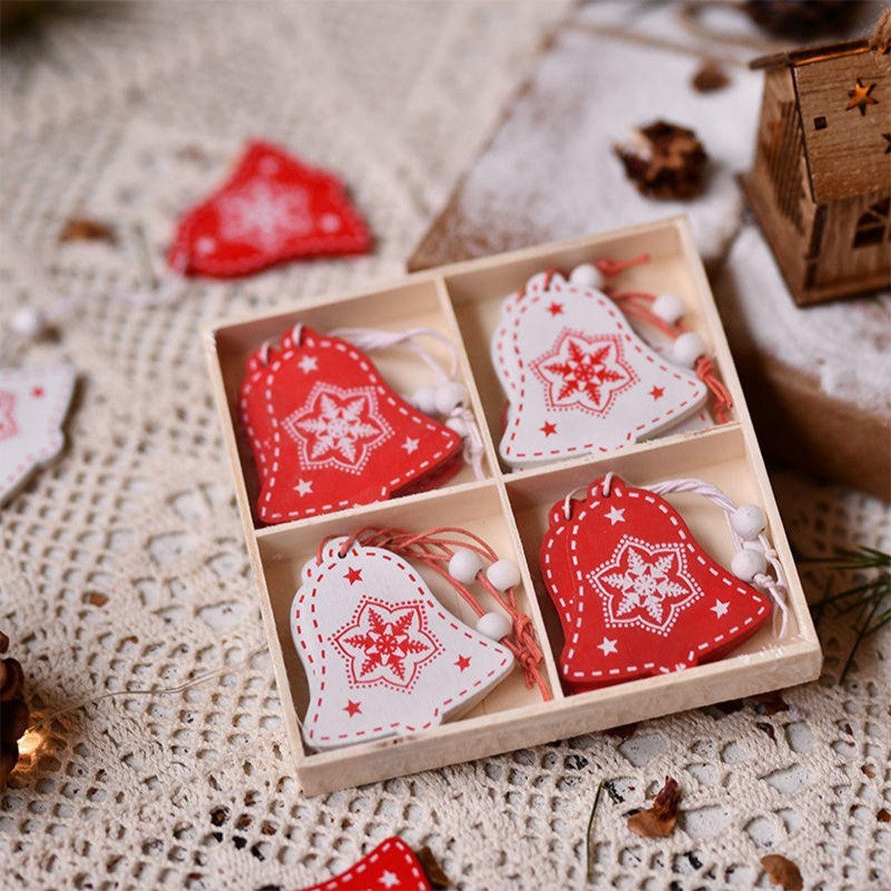 101DIYStudio Hängedekoration Weihnachtsbaumschmuck Holz 12 St in süßen Formen, Stilvoll und Festlich