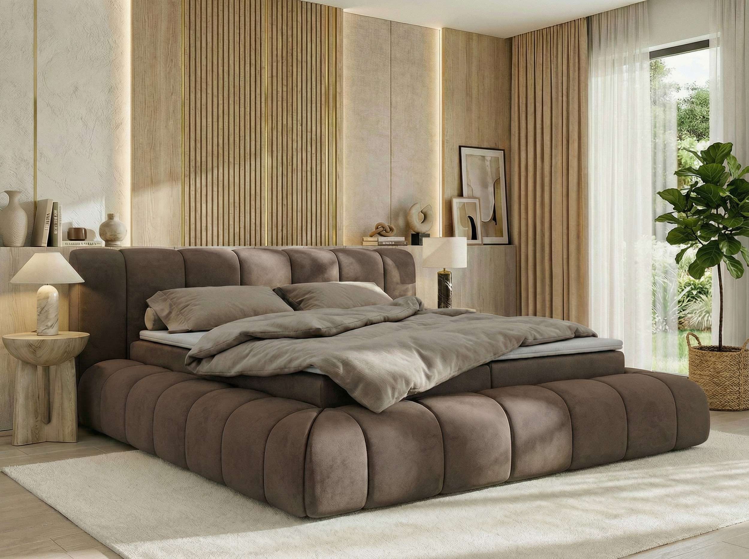 MKS MÖBEL Boxspringbett NUBEA (Komplettbett, Set, inkl. 2 Bettkästen, Matratze H3/H4 und Topper Visco oder T25), Feder-Hebemechanik, 7-Zonen-Multipocket-Matratze, Bett mit Kopfteil