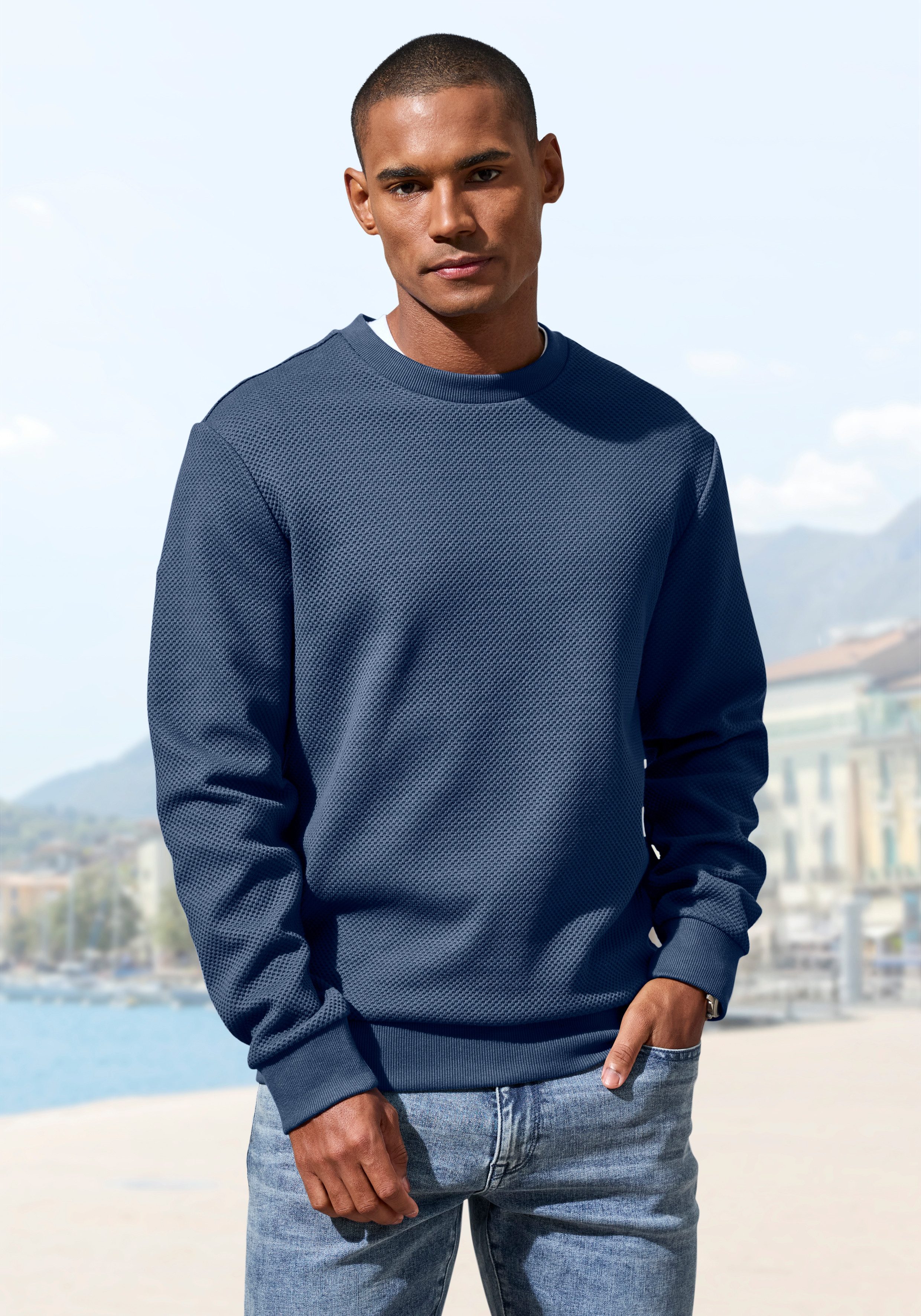 John Devin Sweatshirt Pullover aus Struktur-Qualität