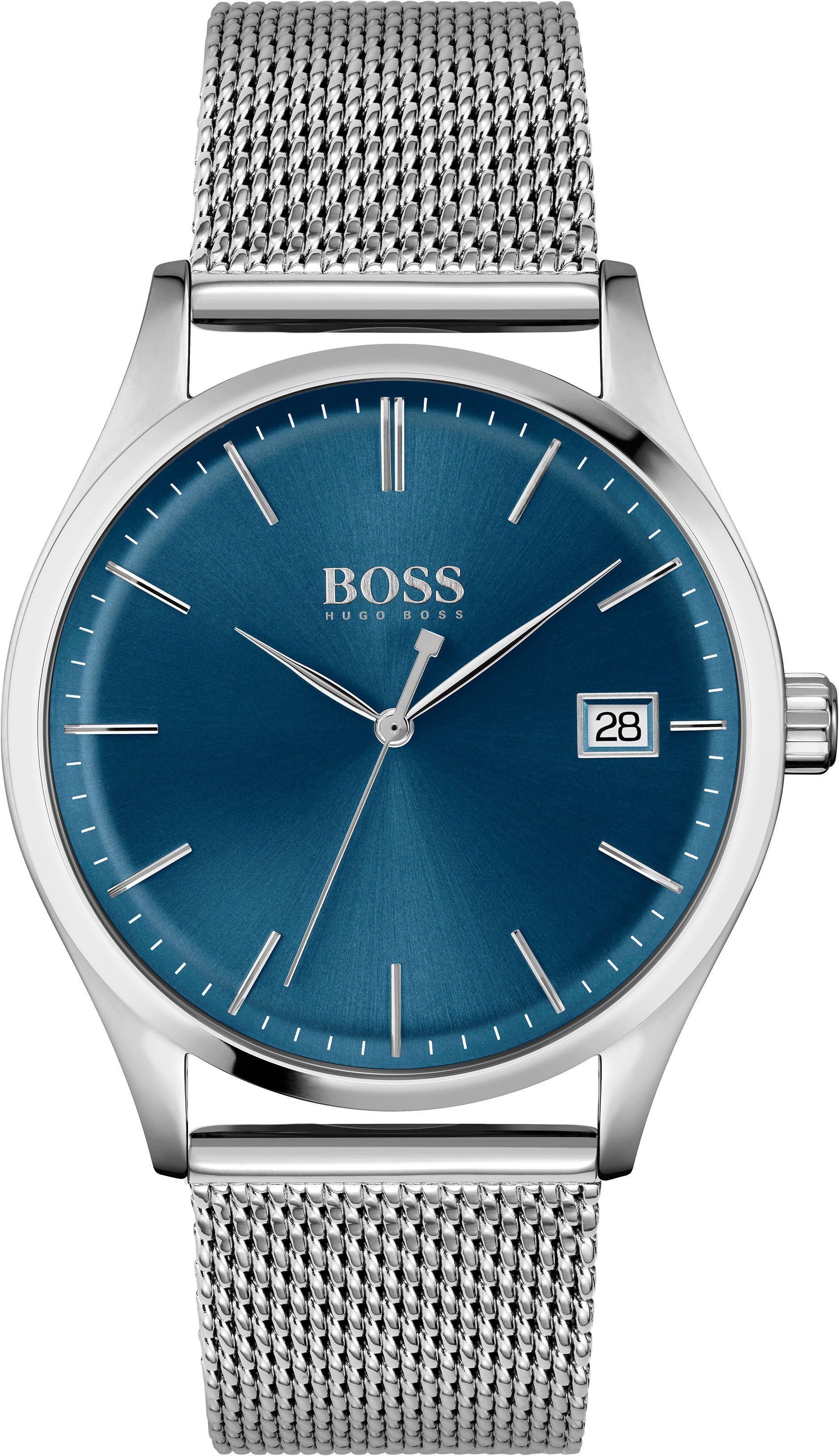 BOSS Quarzuhr Commissioner, 1513876, Herrenuhr, Armbanduhr, Datum, analog