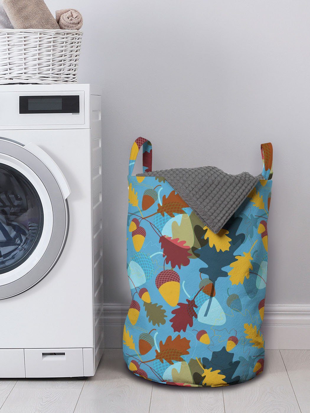 Eichel Abstrakt Wäschesäckchen Wäschekorb Kordelzugverschluss mit für überlappte Stück Griffen Waschsalons, Abakuhaus