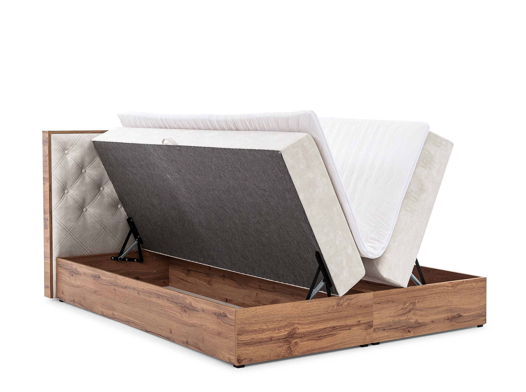 Fun Möbel Boxbett Schlafzimmerbett MAXIMO Überlänge in Stoff Torre (inkl. Kaltschaumtopper), 2 Bettkästen, Artisan-Eiche-Optik
