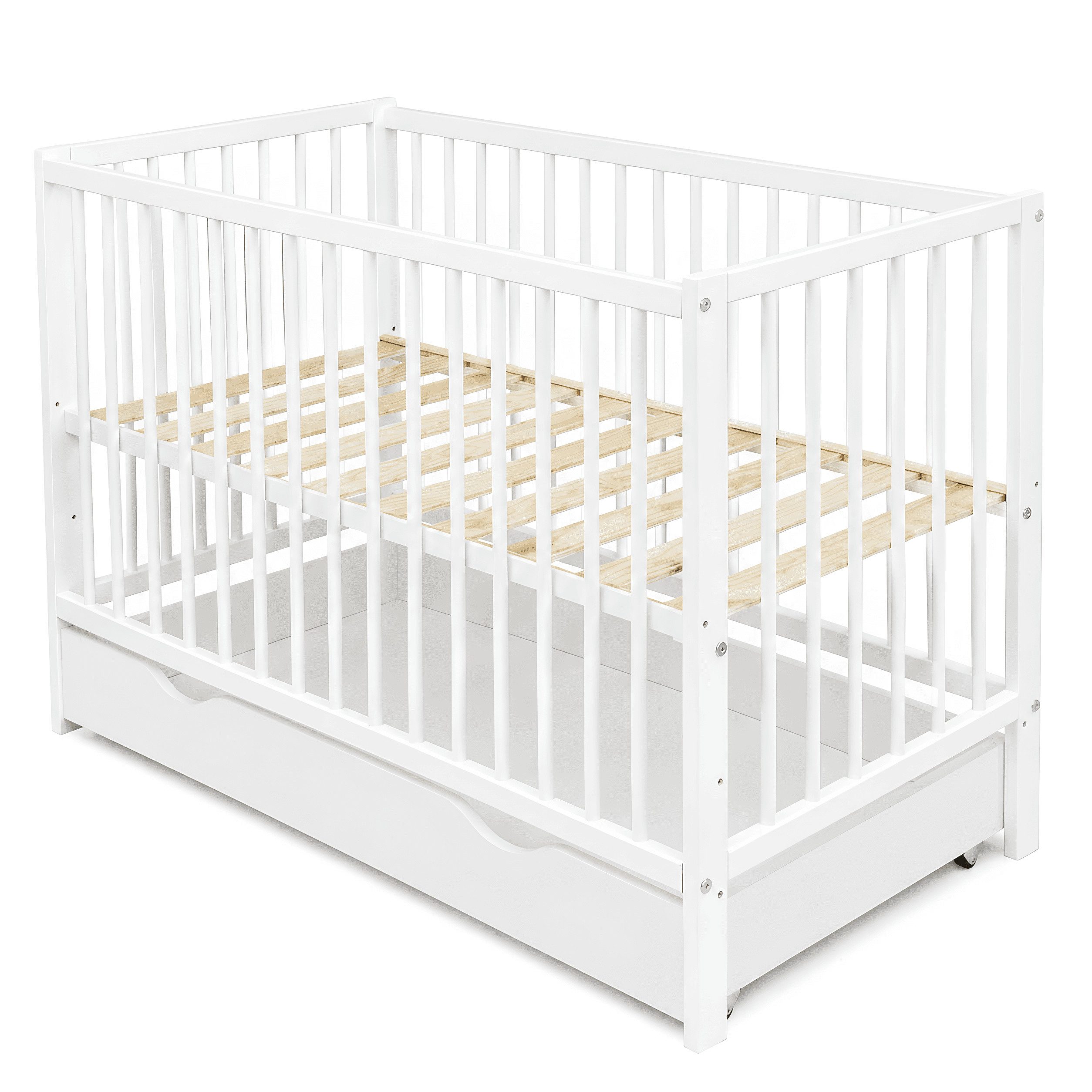 Baby-Delux Babybett Milo Bettkasten Schutzgitter, Kinderbett 60x120 cm weiß Schublade Barriere Kiefer Matratze – Bild 5 von 5