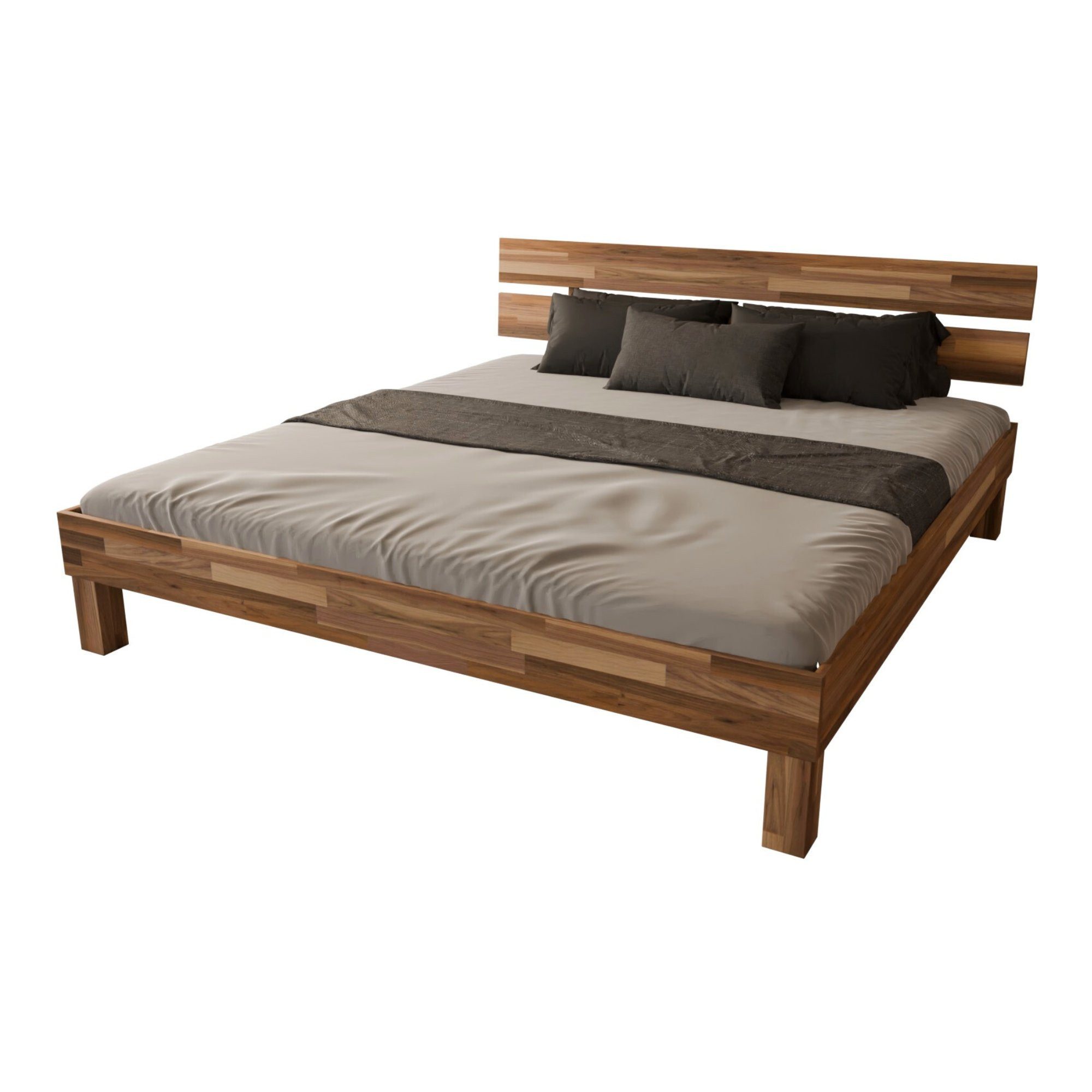 MeinMassivholz Massivholzbett PALMA Nussbaum (Verfügbar als Einzelbett & Doppelbett), Bettgestell mit Kopfteil, Natur geölt, Made in Germany