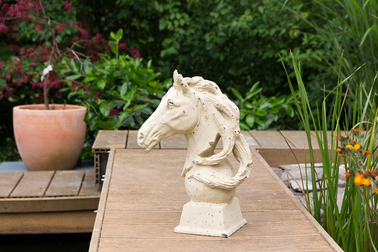 Skulptur Statue Figur Pferd Eisen Pferdekopf sculpture iron horse Büste Garten 