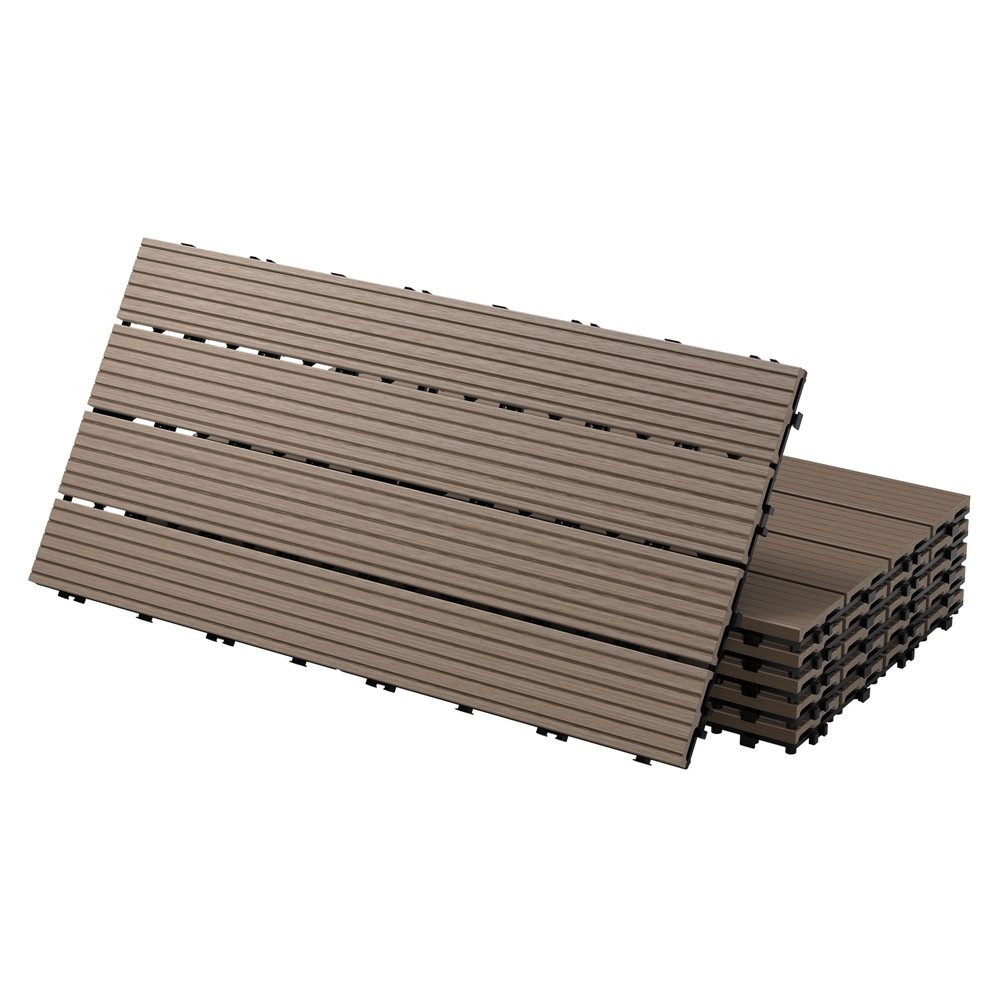 ECD Germany Terrassendielen WPC Bodenplatte Terrassenfliesen Fliesen mit Drainage und Klicksystem, BxL: je 30x60 cm, 22 mm Stärke, Bodenbelag 3m²/18 Stück Dunkelbraun rutschfest Balkonfliesen