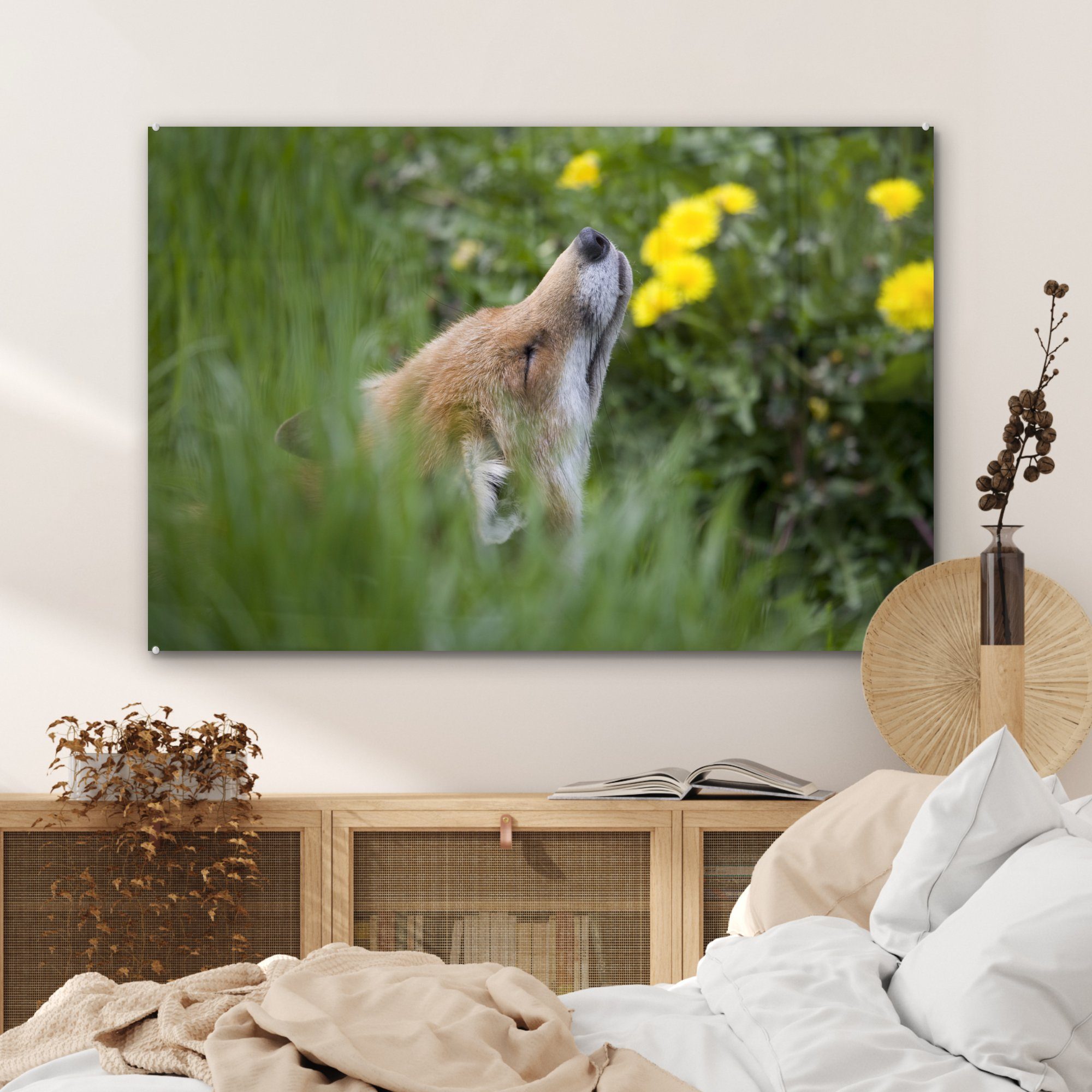 MuchoWow Acrylglasbild Fuchs - Schlafzimmer Acrylglasbilder & Blumen - Wohnzimmer (1 Gelb, St)