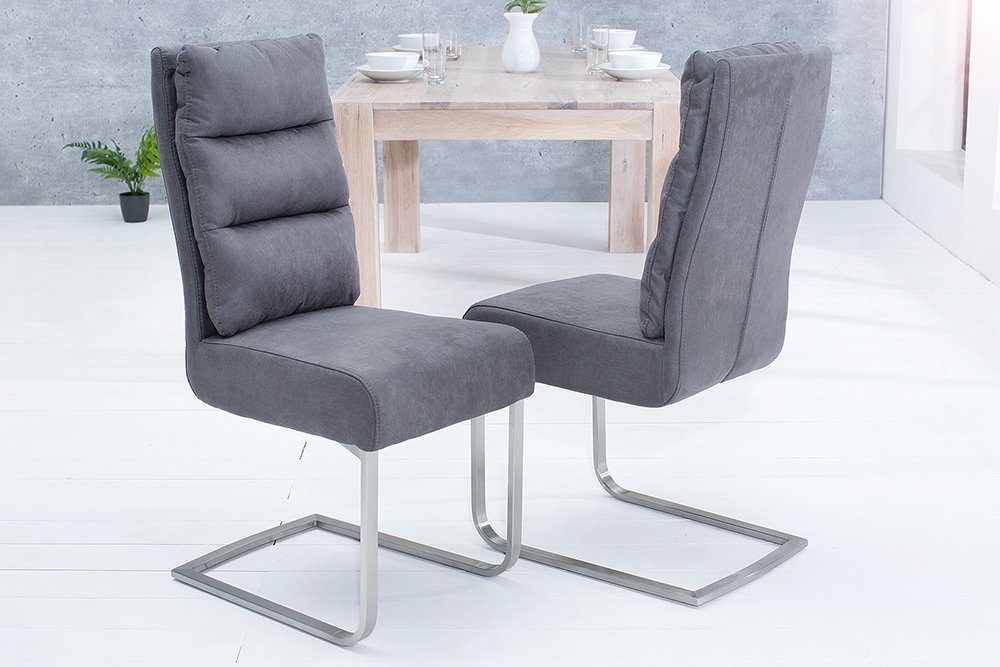 riess-ambiente Freischwinger COMFORT vintage grau / silber, Esszimmer · Microfaser · Edelstahl · Industrial