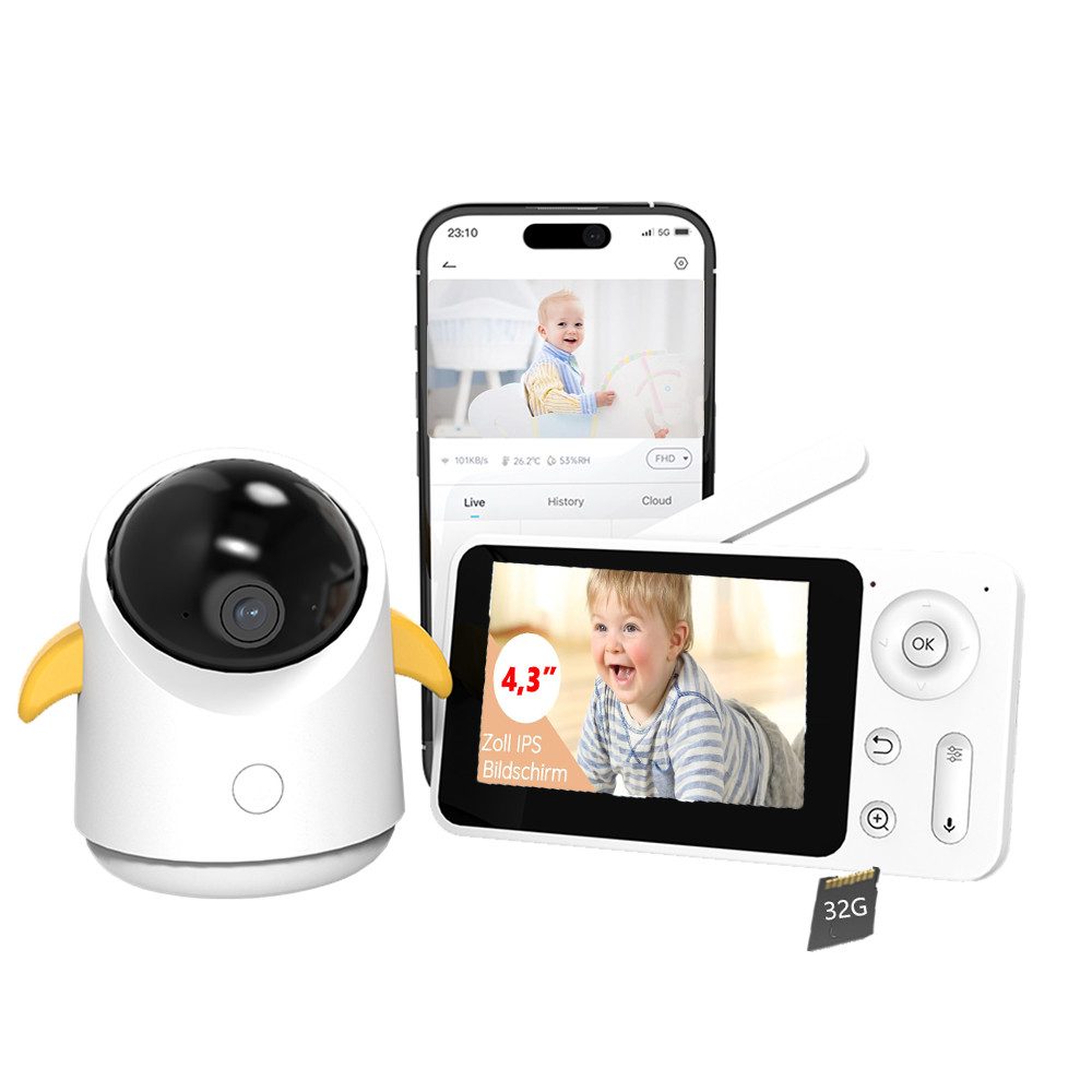 Video-Babyphone 1080P Babyphone mit Kamera und APP 4,3 Zoll WLAN Video Babyfon
