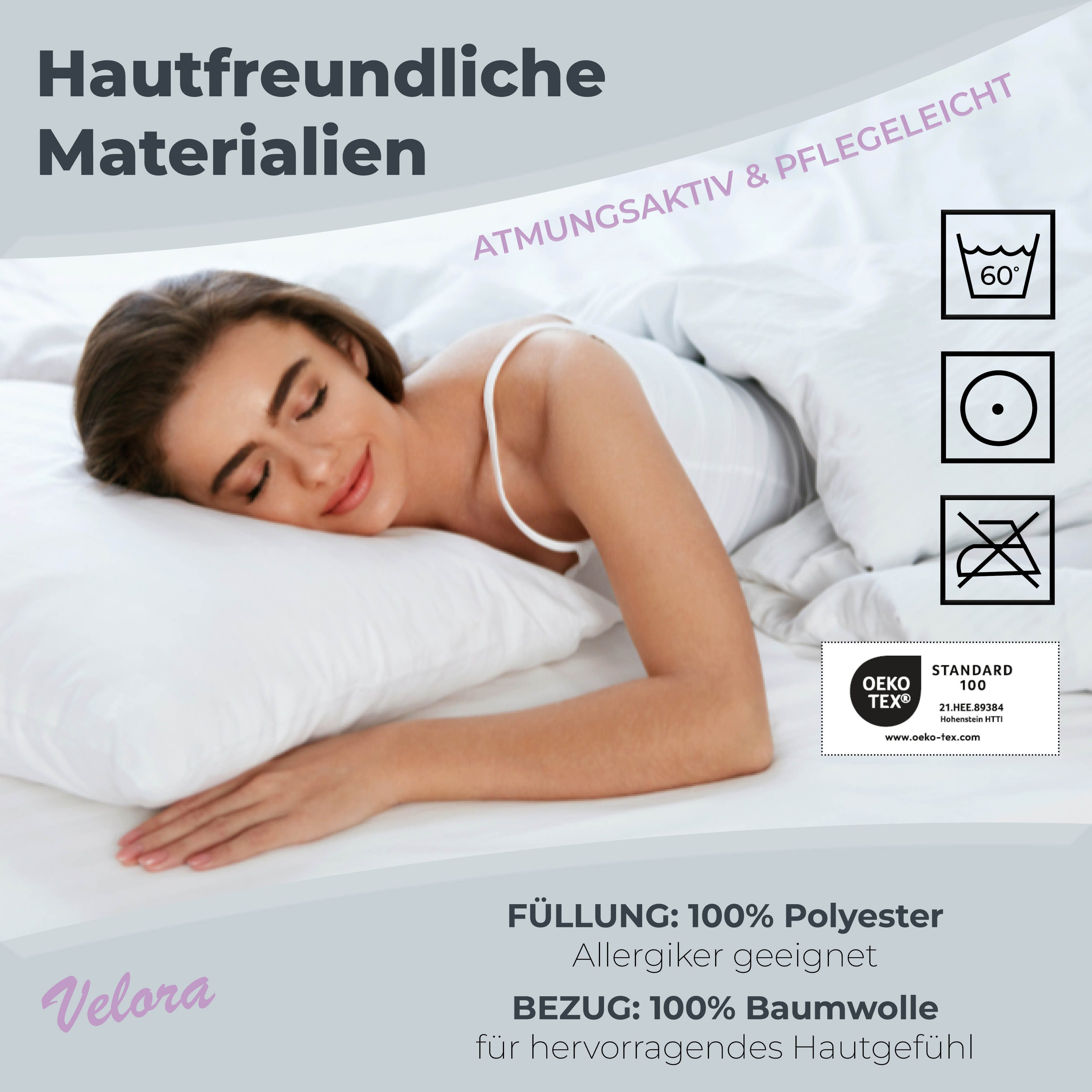 VELORA Kopfkissen Kopfkissen - 40x80 - 80x80 cm – atmungsaktiv & allergiker günstig online kaufen