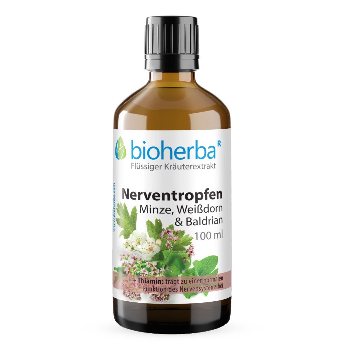 BIOHERBA R Bioherba Nerventropfen Minze Weißdorn & Baldrian Tinktur 100 ml Glasflasche, 1 er