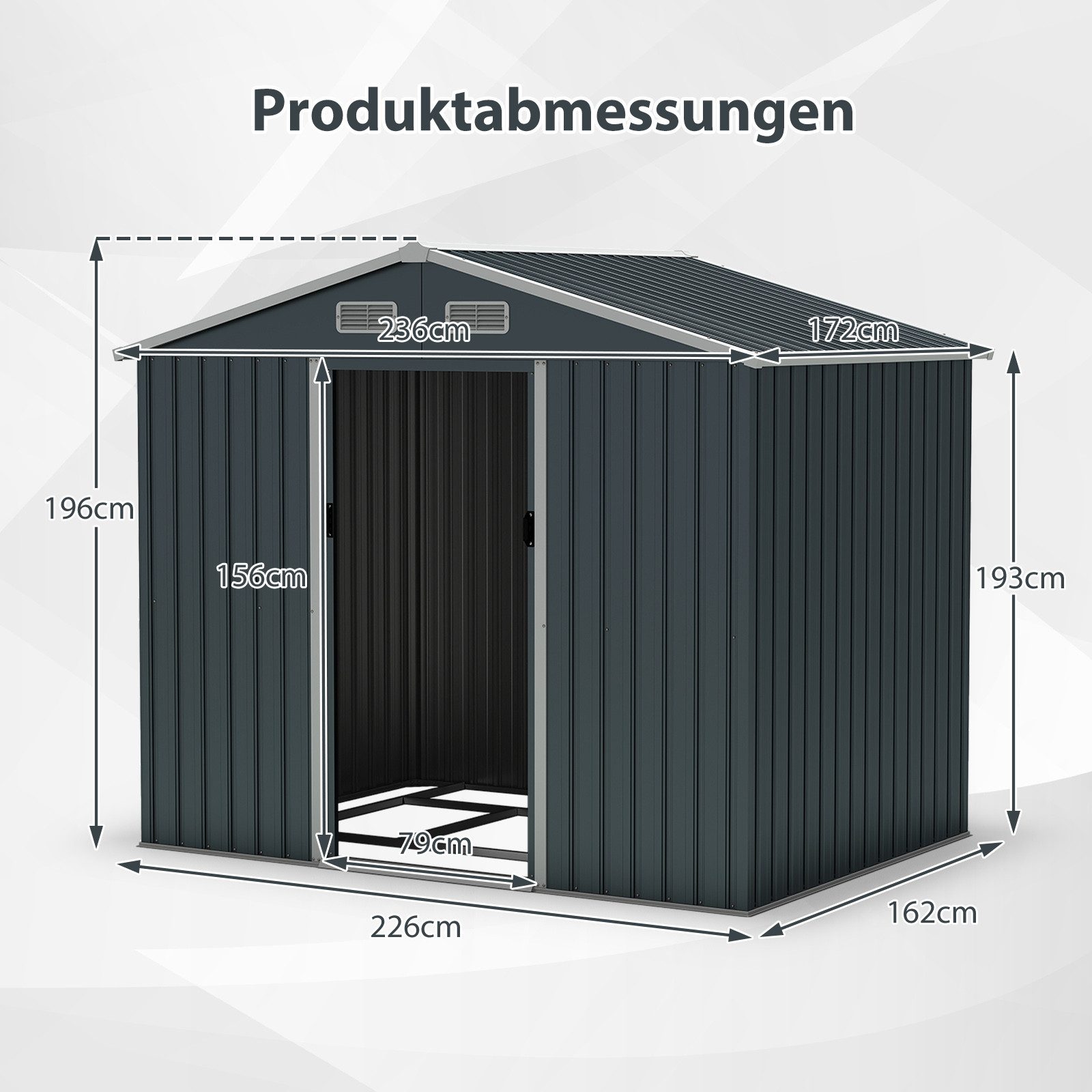 COSTWAY Gerätehaus, BxT: 236x172 cm, Geräteschuppen, mit 4 Luftventile & Bodenbasis