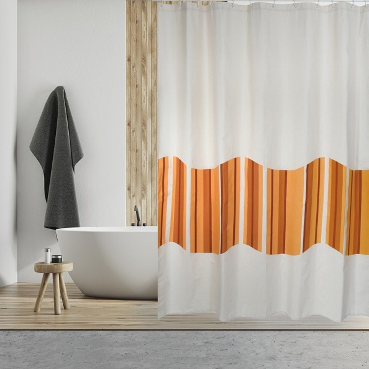 MSV Duschvorhang TIERRA, Anti-Schimmel Textil-Duschvorhang, schwere Qualität Baumwolle/Polyester, wasserabweisend, Anti-Schimmel, Anti-Bakteriell, waschbar, Made in Spain, 180x200, beige-natur/bunt