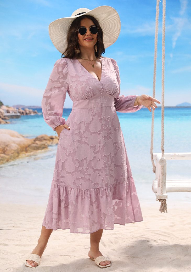Cupshe Strandkleid Plus Size Blasenärmel Kleid Dreidimensionaler Rundumdruck