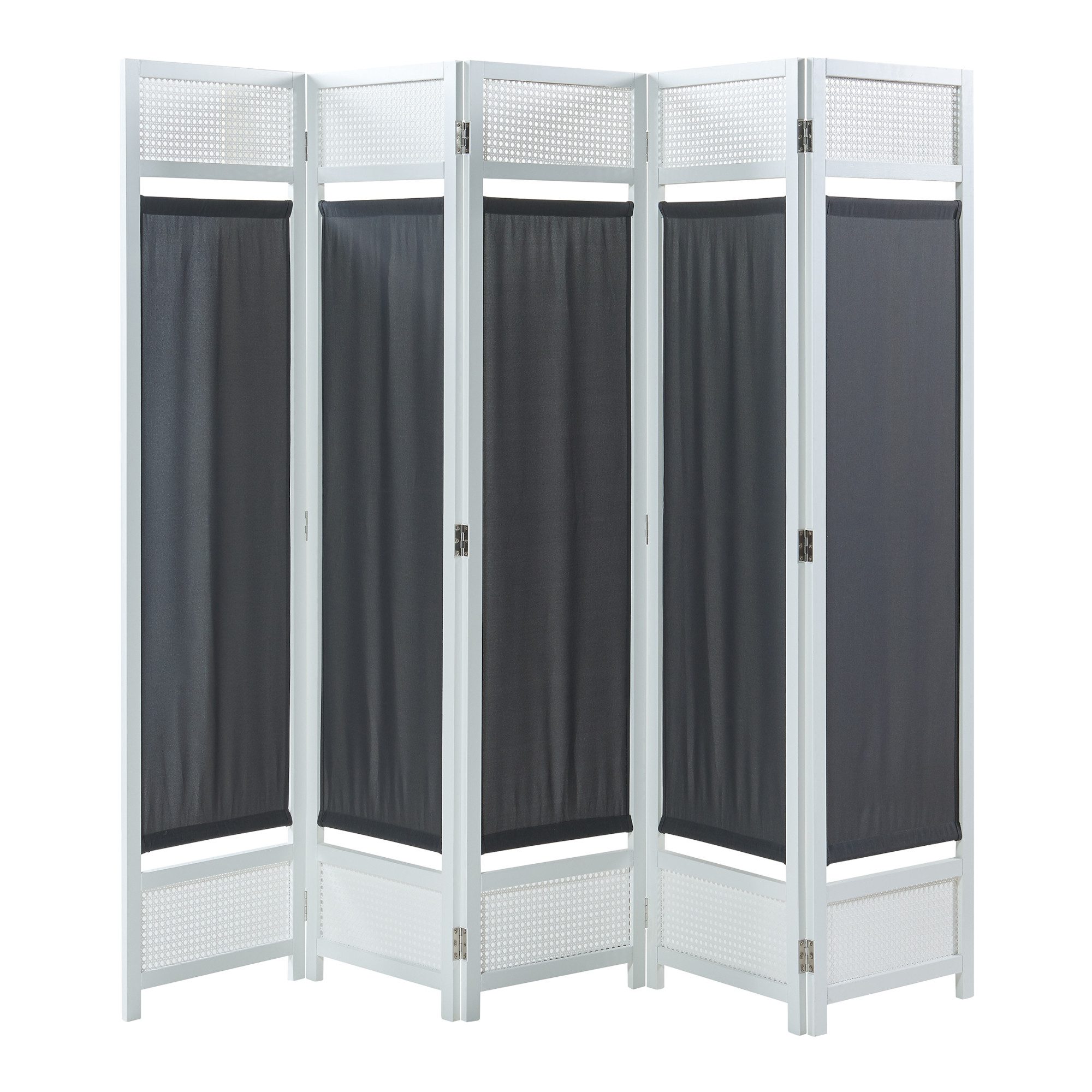 en.casa Paravent, Paravent »Dorotea« 5-teilig 200x170 cm Weiß/Dunkelgrau