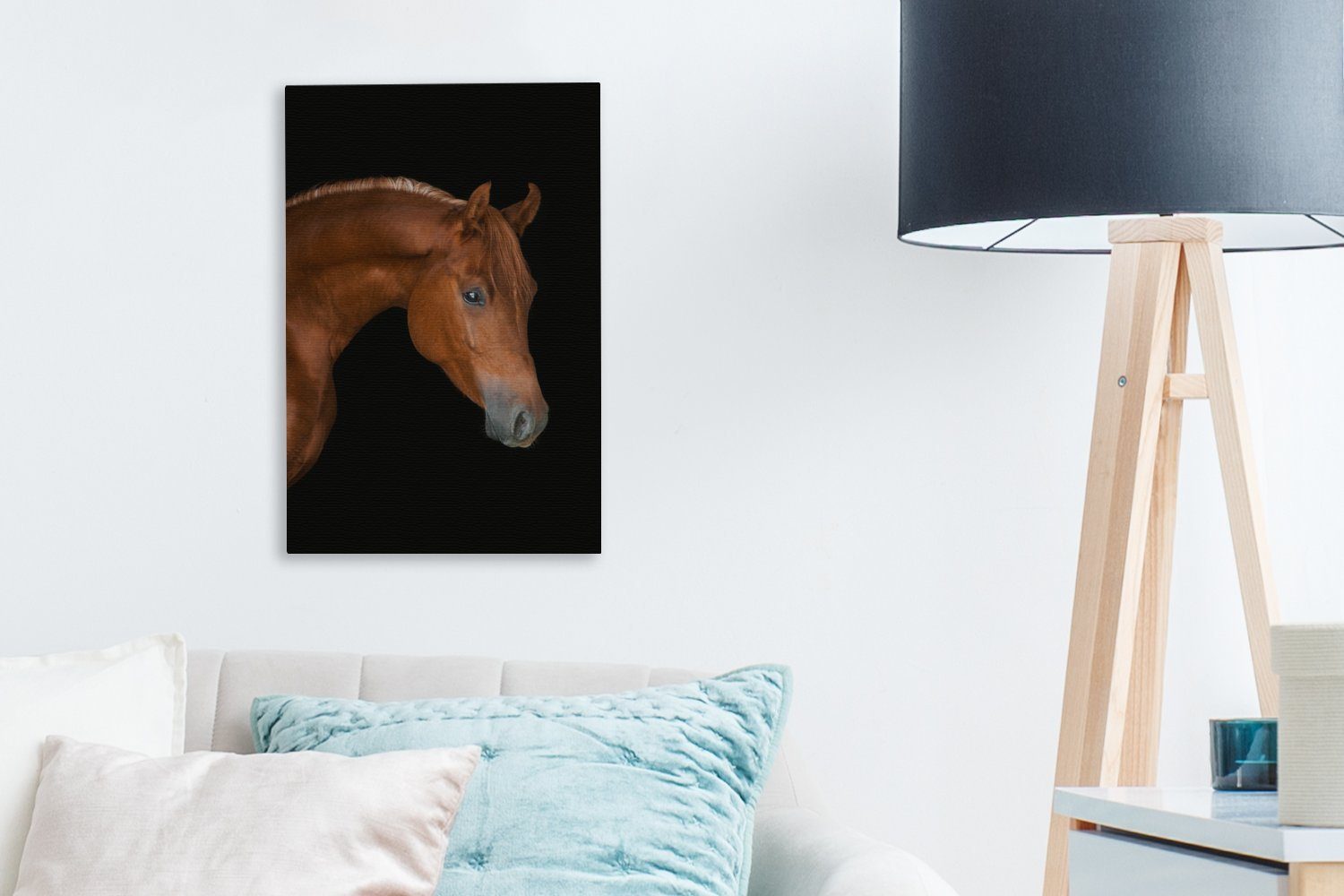 Pferd - (1 fertig Leinwandbild Gemälde, cm 20x30 Zackenaufhänger, Leinwandbild inkl. St), OneMillionCanvasses® Tier, Schwarz bespannt -