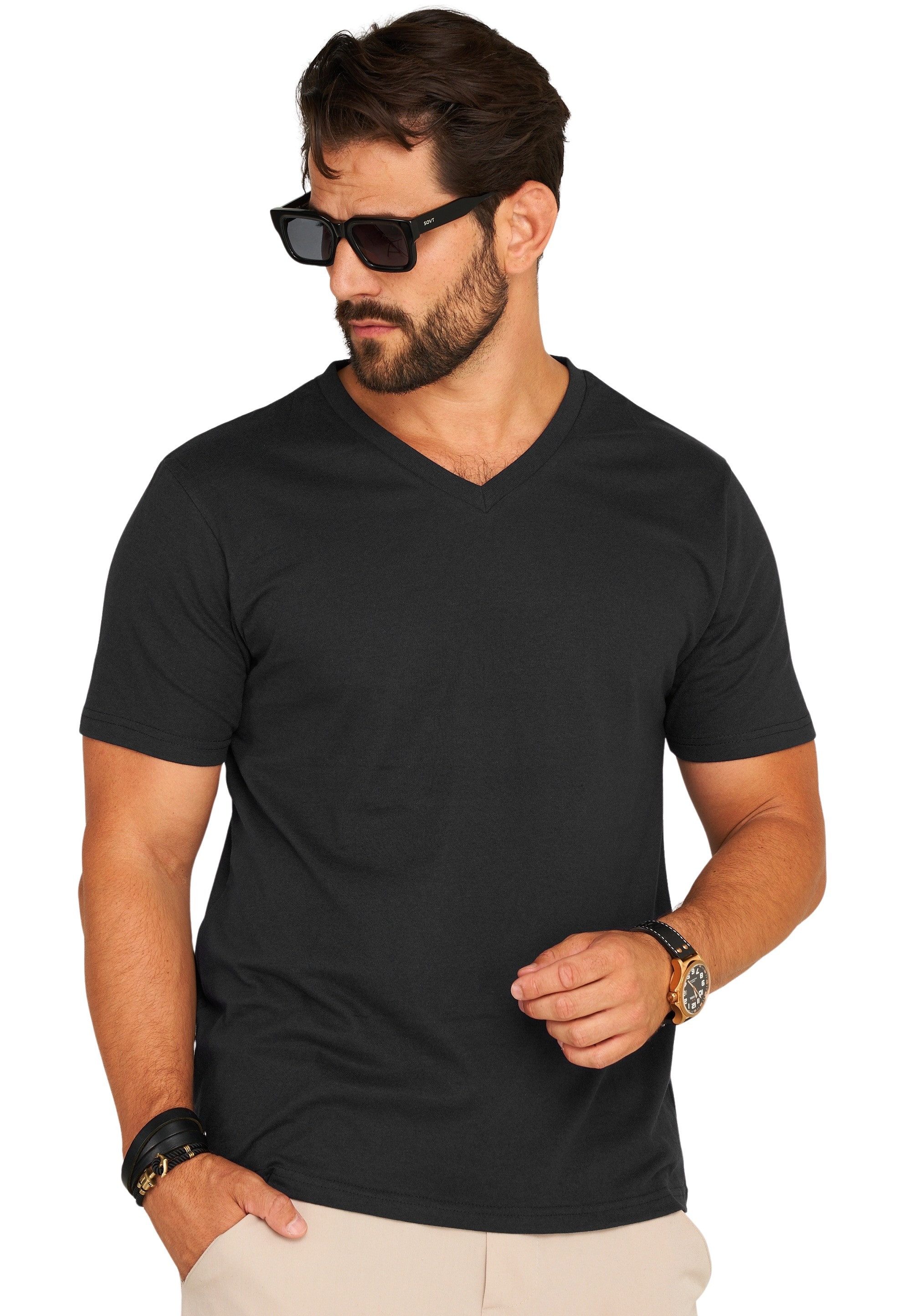 DAILY COTTON T-Shirt BASETEEV (Packung, 3er-Pack) Herren Basic Kurzarm Shirt V-Neck V-Ausschnitt