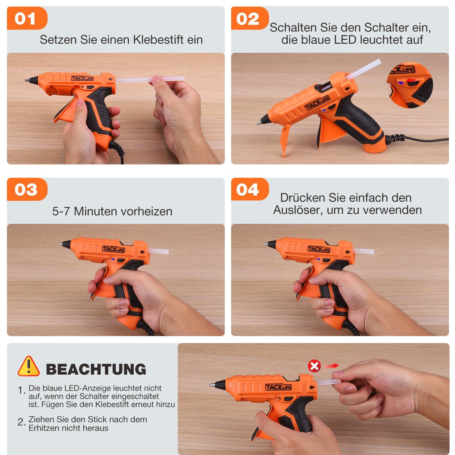 TACKLIFE Heißklebepistole 30W mit 60pcs Klebestick