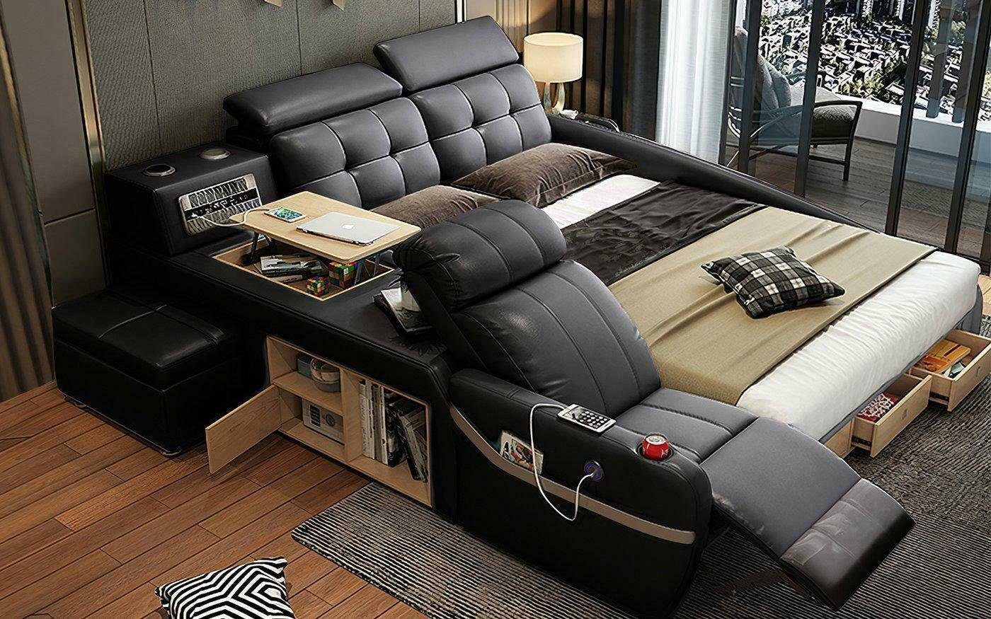 JVmoebel Multimediabett Multifunktionales Bett mit Massagefunktion und USB-Anschluss, Leder (1-tlg), Made in Europa