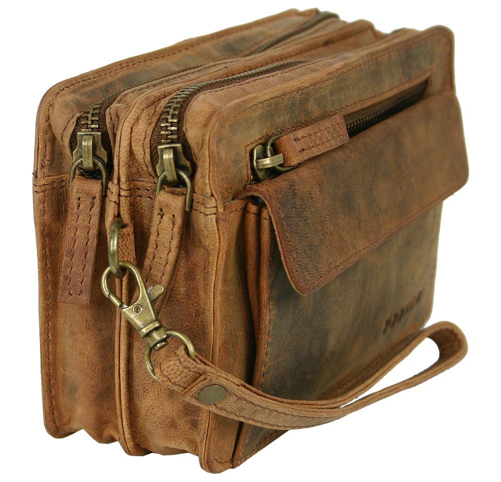 J JONES JENNIFER JONES Handgelenktasche - Herren Leder Handtasche Handgelenkschlaufe - Vintage Look, 20 x 12,5 x 10 cm