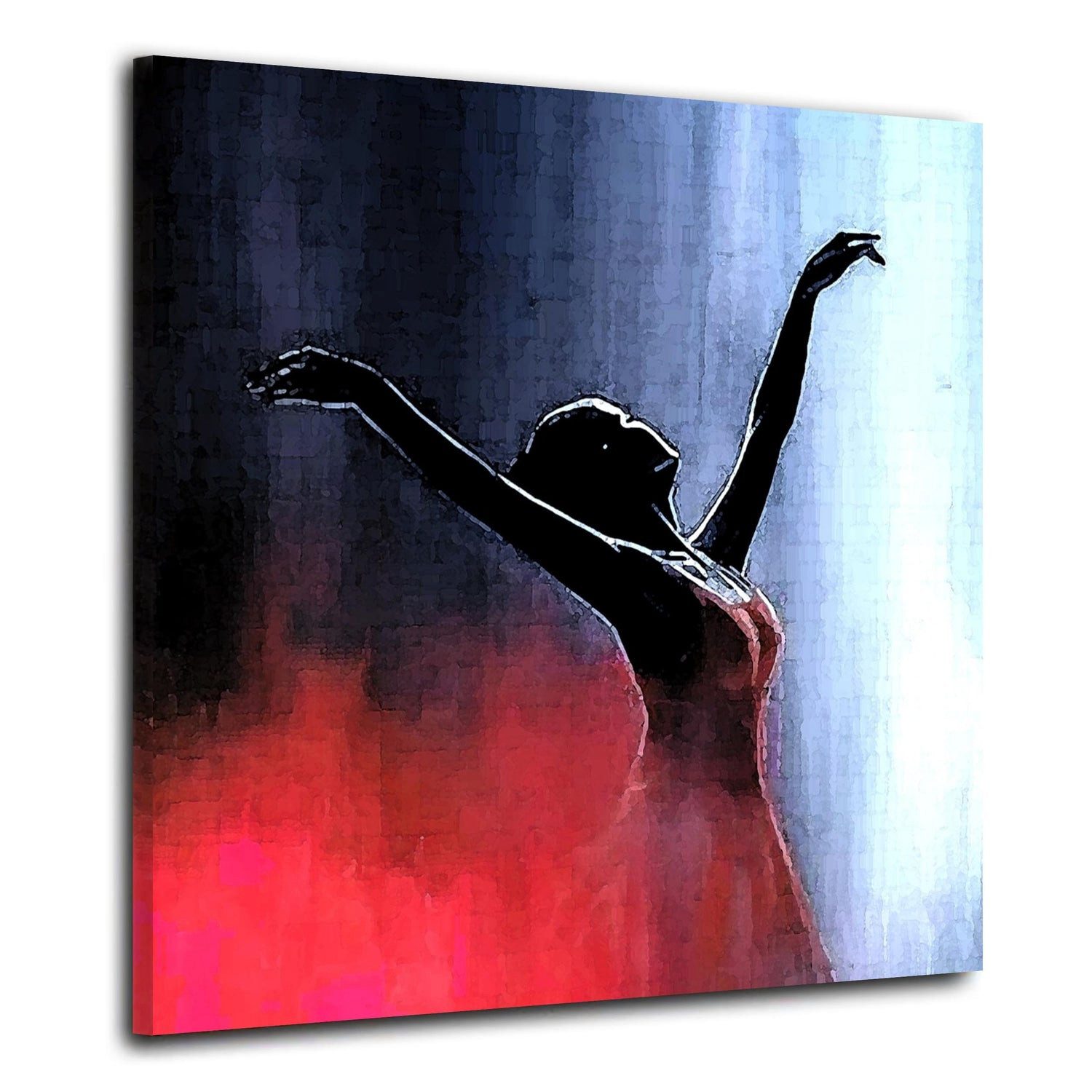 Artedinoi Leinwandbild Ballerina Silhouette Blau Rot Abstrakt Leinwandbild Wandbild XL, Ballerina in Rot, abstrakt