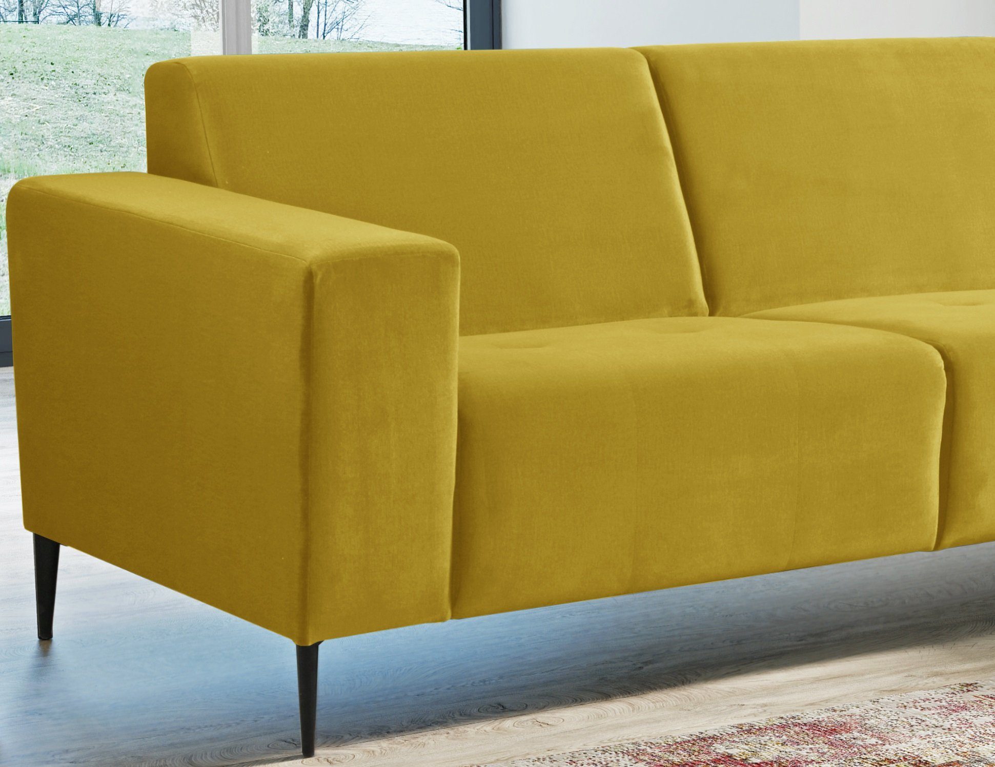 Stylefy Ecksofa Relaxfunktion, oder Europa Sitzkomfort, mit mane stellbar, bestellbar, in Eckcouch, Modern made frei Mira, rechts Gelb Raum links L-Form, im Design