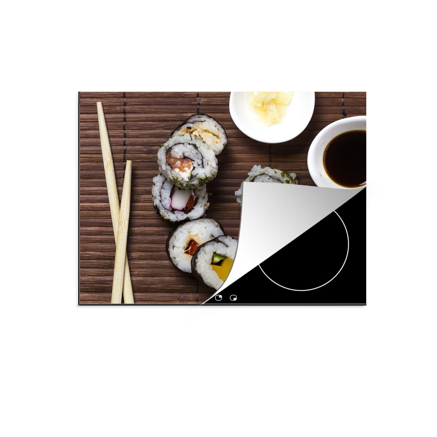 MuchoWow Herdblende-/Abdeckplatte Eine Sammlung von Sushi, Vinyl, (1 tlg), 70x52 cm, Mobile Arbeitsfläche nutzbar, Ceranfeldabdeckung