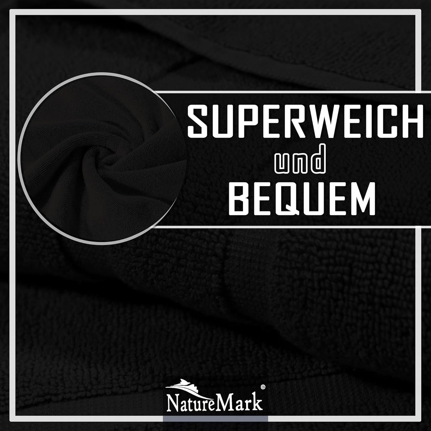 NatureMark Badematte 2er-Set Badvorleger 50x80cm, strapazierfähig, Baumwolle, rechteckig, Badematte 2-tlg., Duschmatte Duschvorleger, Premium Qualität, 50x80cm, Schwarz