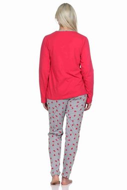 Normann Pyjama Damen Schlafanzug lang mit Melone als Motiv, Hose allover bedruckt