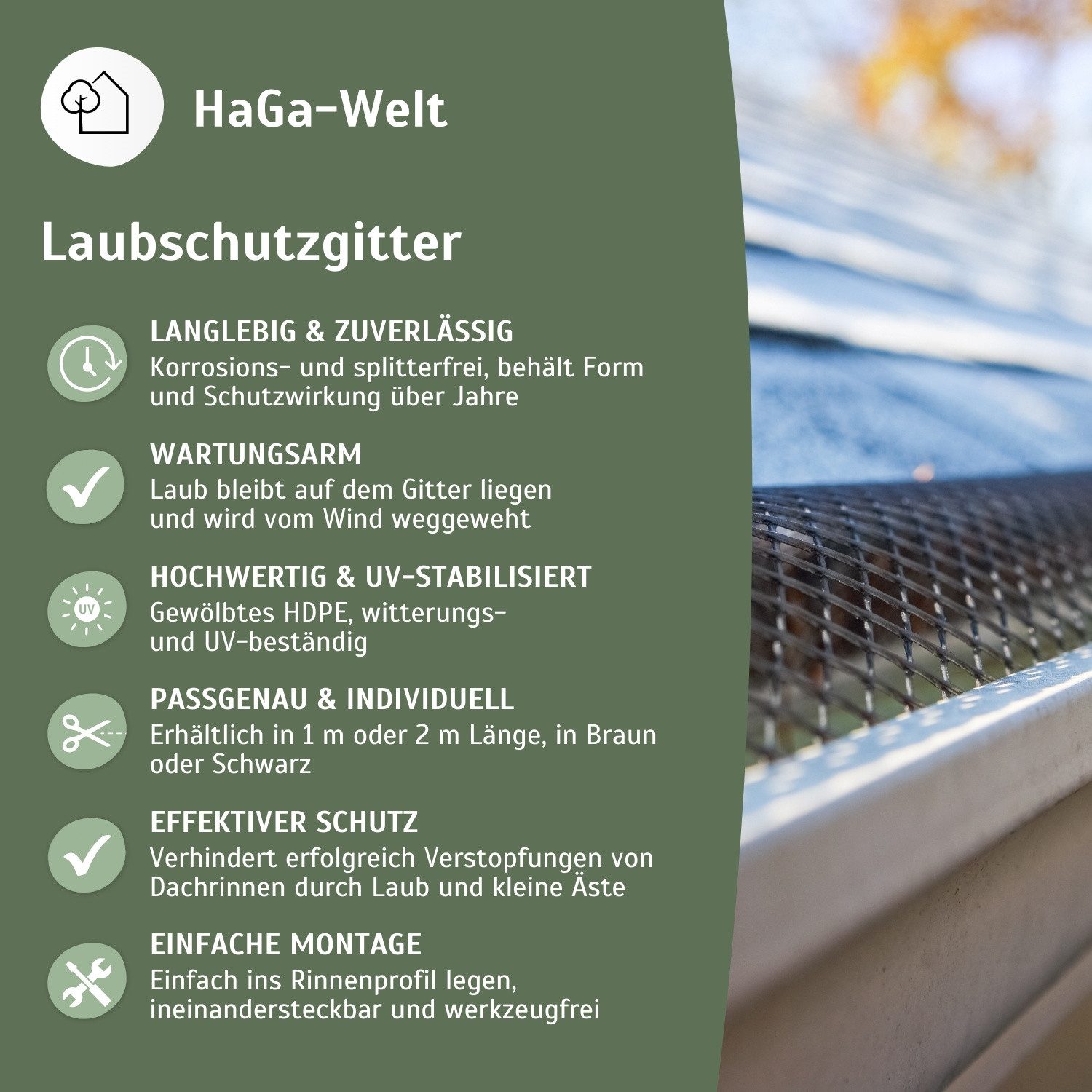 HaGa Dachrinne 10 St.Dachrinnenschutz 1m lang Laubstop Laubschutz, 10-St., Laubschutzgitter,Laubfang, für Dachrinnen 100mm-125mm – Bild 4 von 5